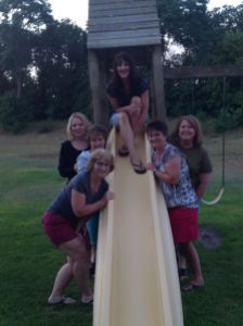 My High School BFF's - top: Missy; Left of slide: Heidi, Lisa and myself; Right of slide: Pam and Rita. Missing: Monica. 