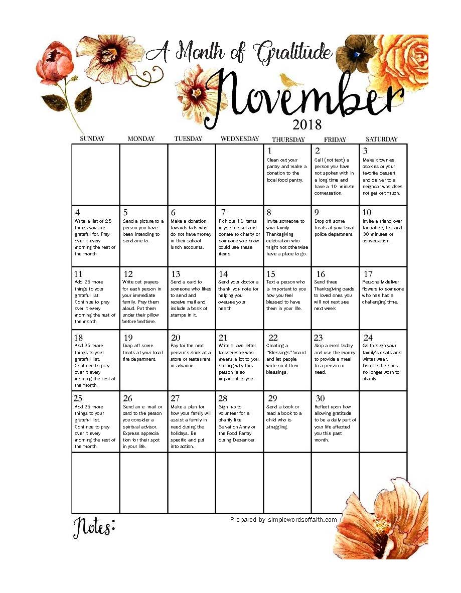 Nov. 2018 Month of Gratitude